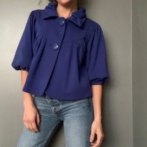 Royal Blue Crop/Balloon Sleeves Top - Picture 4 of 7